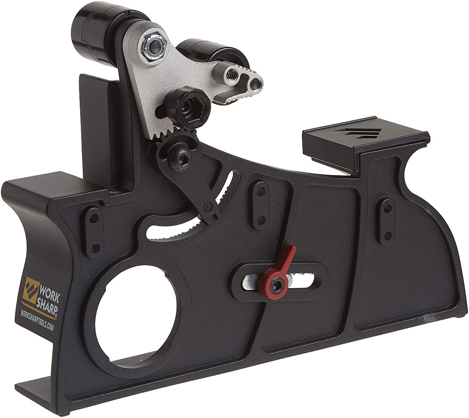 WORK SHARP blade grinder used in a home workshop for shaping, sharpening, and honing blades.