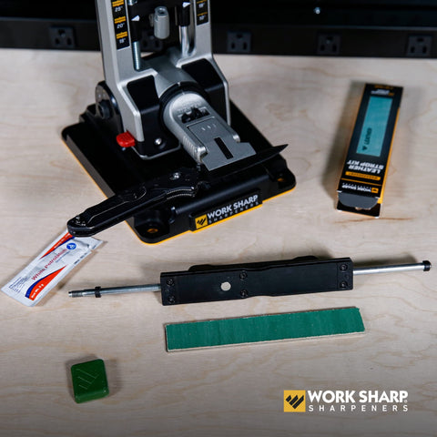 Work Sharp strop kit packaging with leather plate and components for easy replacement
