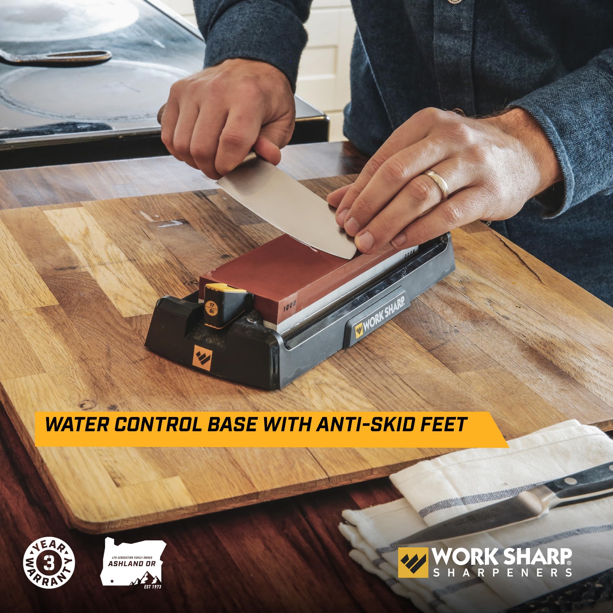 Work Sharp Whetstone 6000-grit side delivers a refined edge and polish.