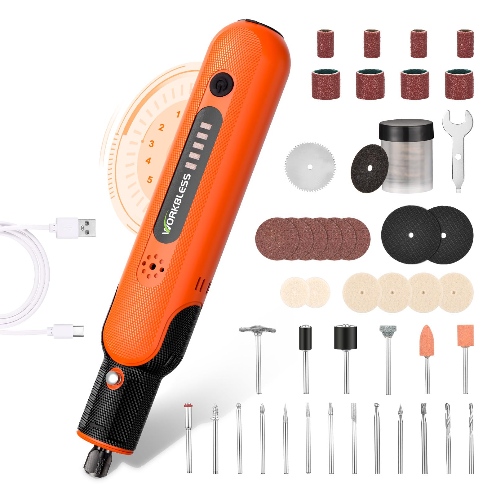 WorkBless 8V cordless rotary tool ready for precision carving and polishing tasks