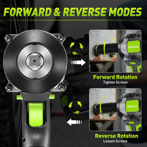 WorkBless reverse with automatic brake keeps fasteners secure