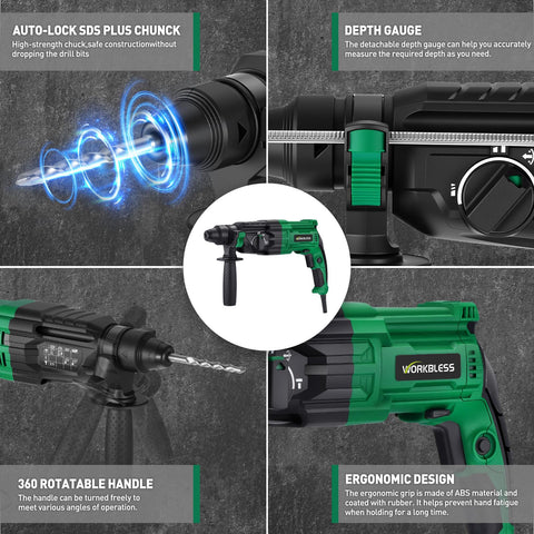 WorkBless ergonomic handle and vibration control for long lasting comfortable use.