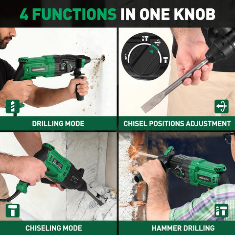 WorkBless reverse stop safety clutch helps prevent kickback during bit binding.