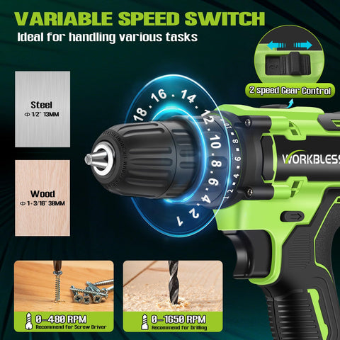 WorkBless two-speed control for drilling and driving tasks