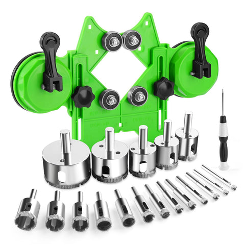 WORKEASE Diamond Hole Saw Kit with double suction guide for stable tile drilling.