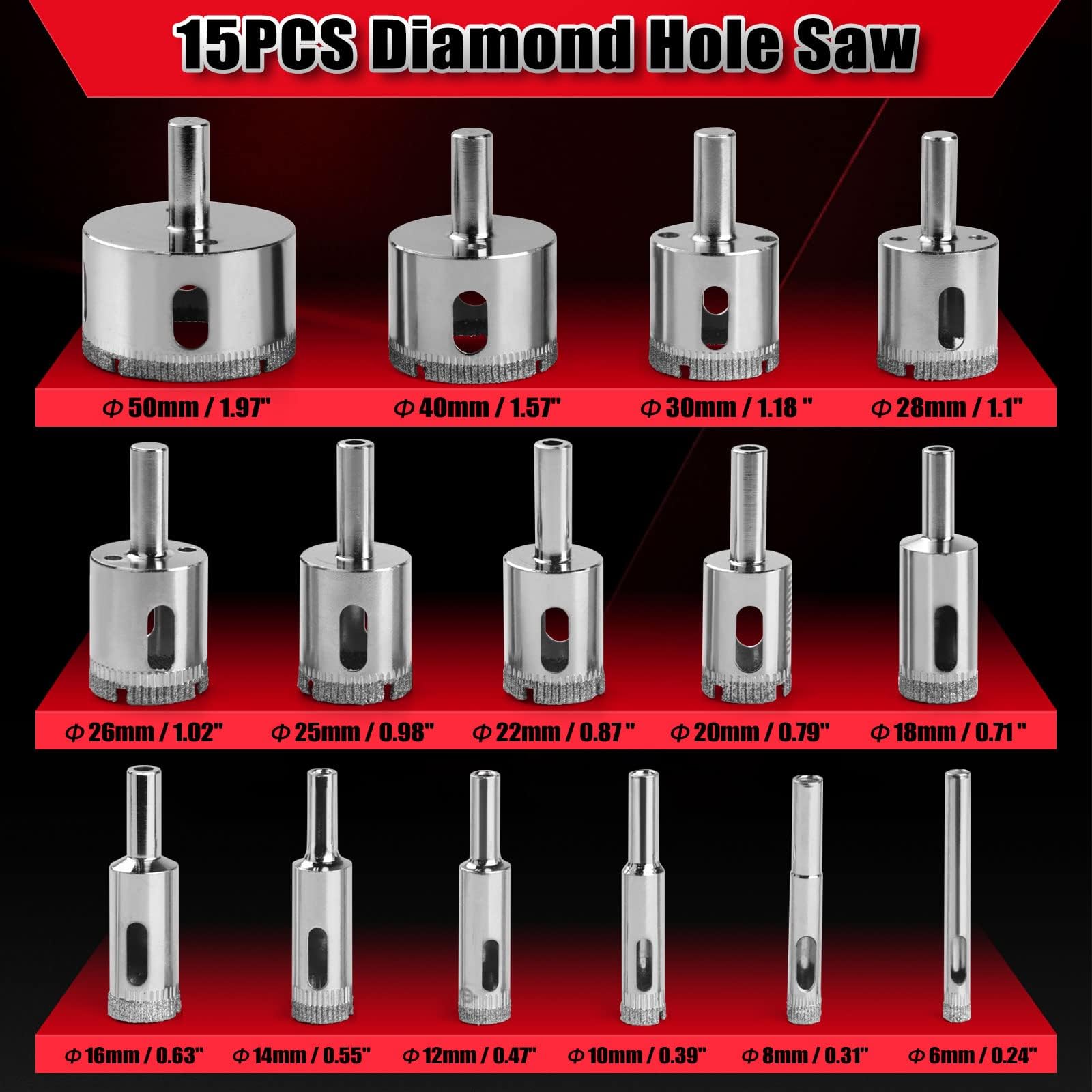WORKEASE Hole saw assembly showing adjustable sizes for diverse materials.