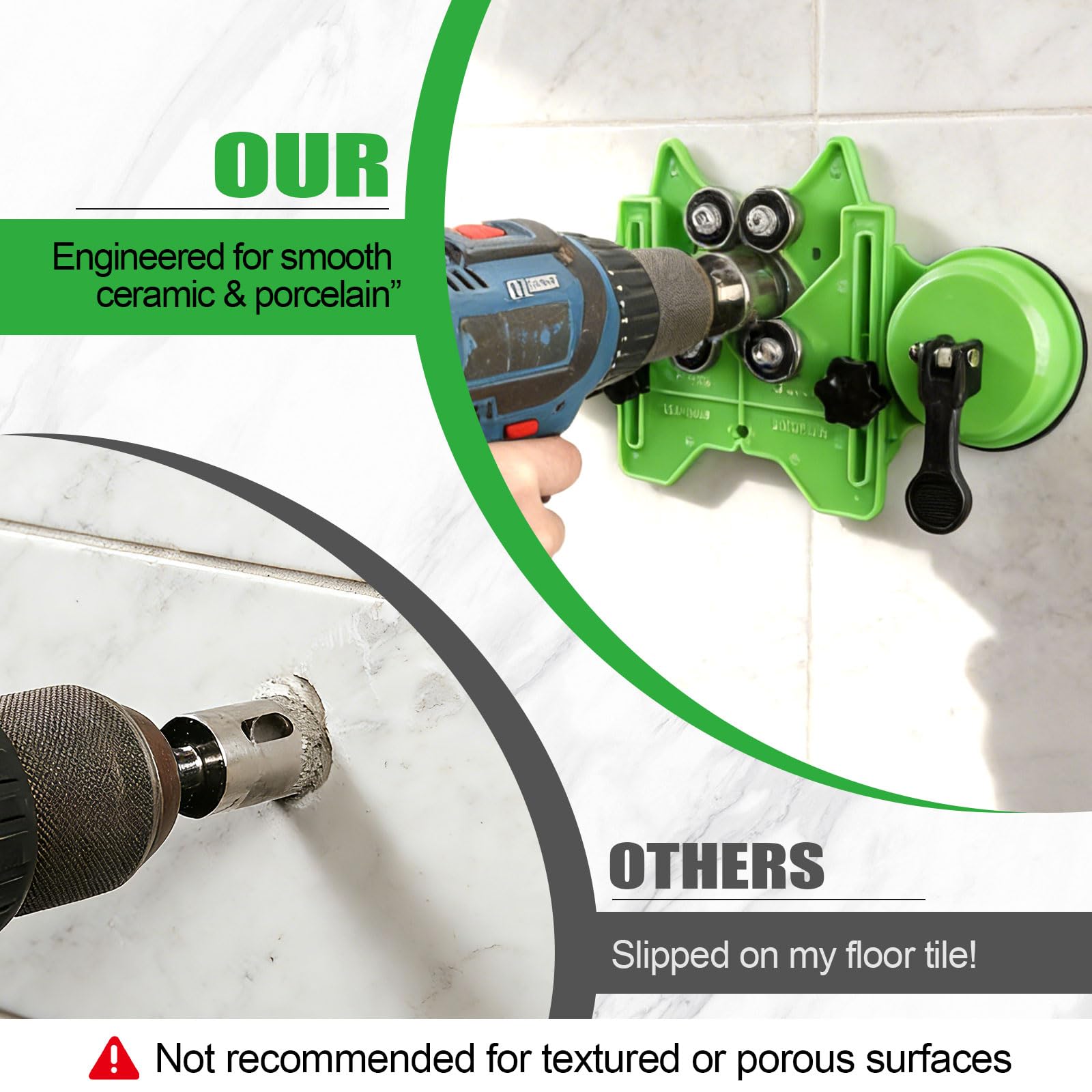 WORKEASE Dry/Wet drilling capability for ceramic and glass with or without water.