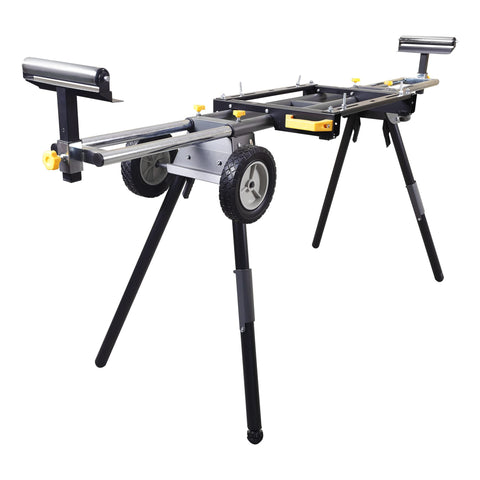 WORKESS Deluxe miter saw stand black and grey finish blends with shop setup