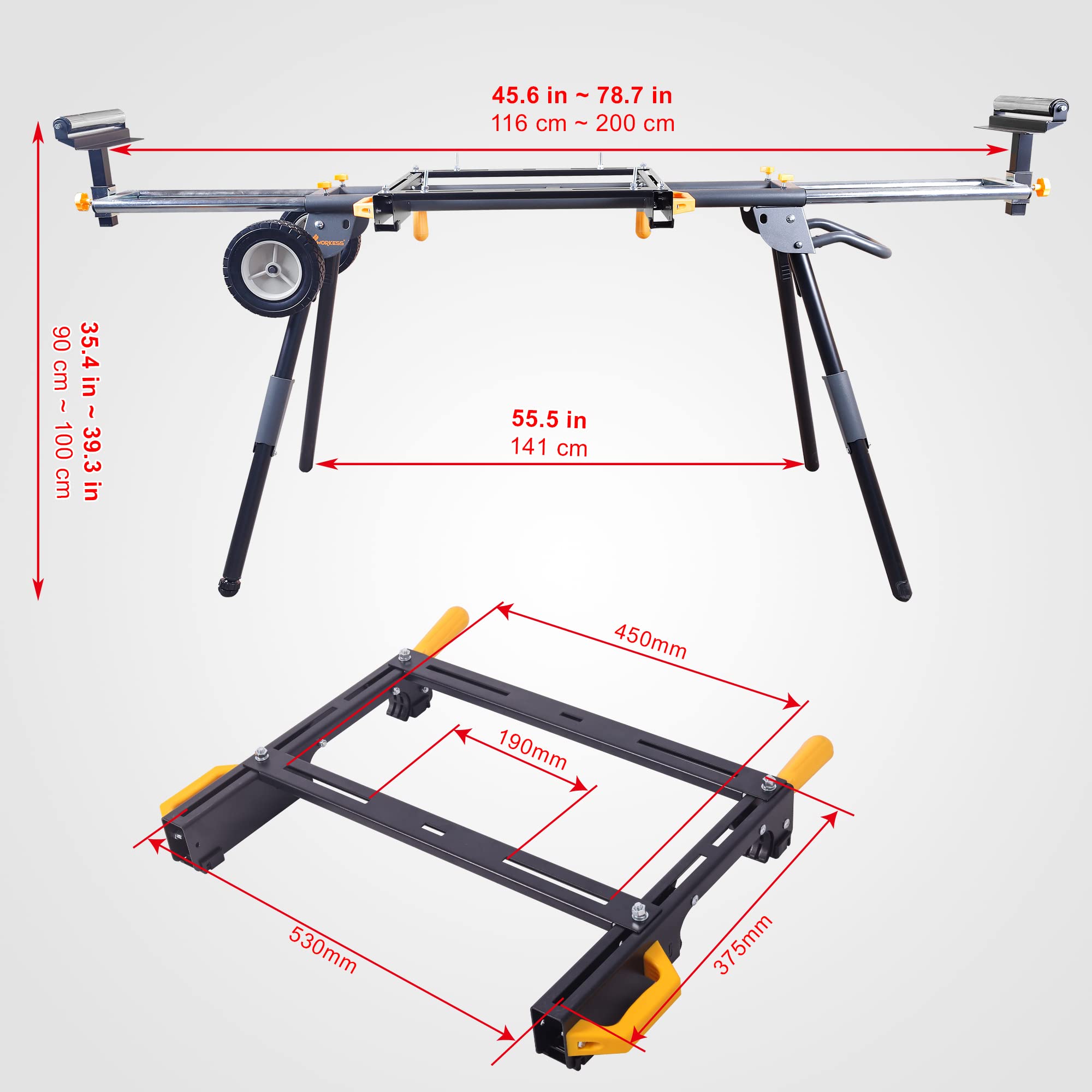 WORKESS Deluxe miter saw stand extending arms reach longer boards