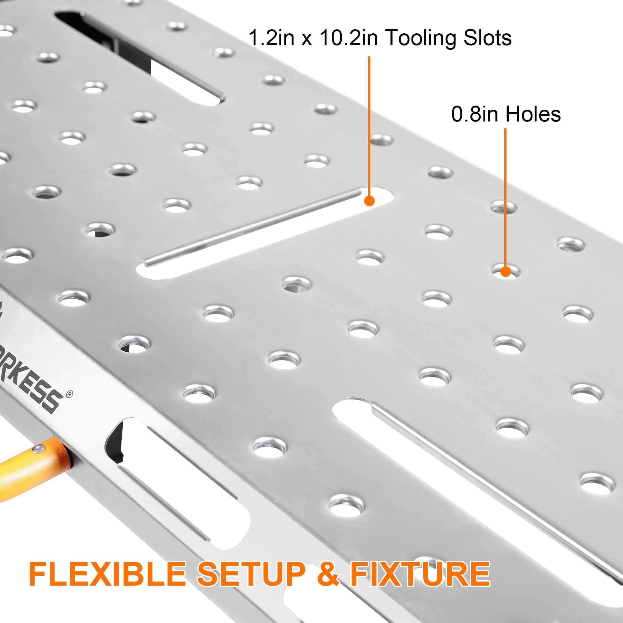 WORKESS height-adjustable legs range from 27.7 to 36.6 inches for ergonomic setup.