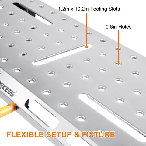 WORKESS height-adjustable legs range from 27.7 to 36.6 inches for ergonomic setup.
