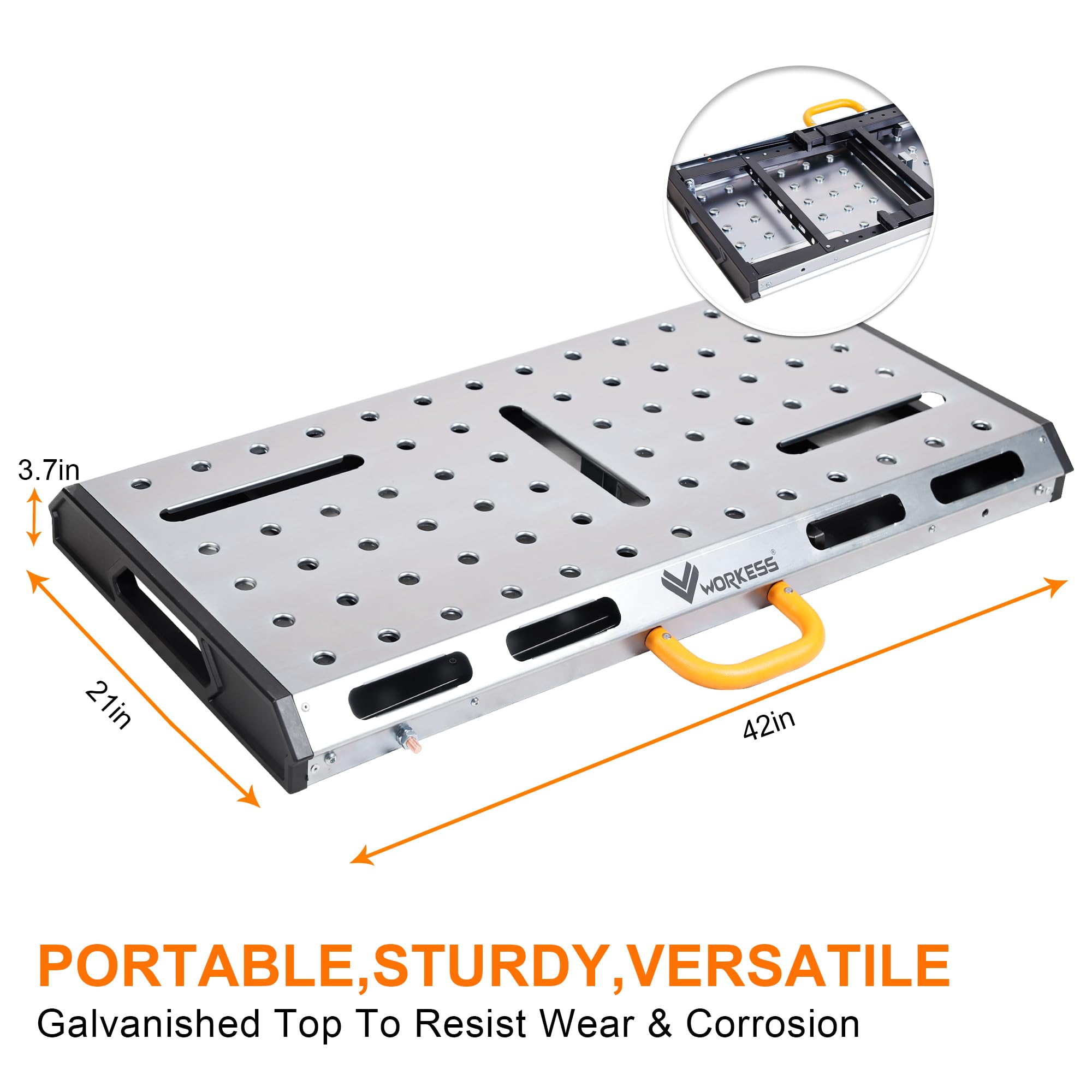 WORKESS 0.8-inch holes and slots enable flexible mounting and clamping options.