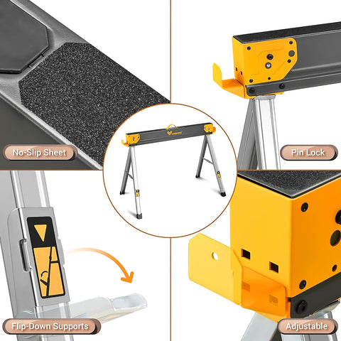 WORKESS Saw Horses 2x4 hooks securely grip boards for sturdy benches