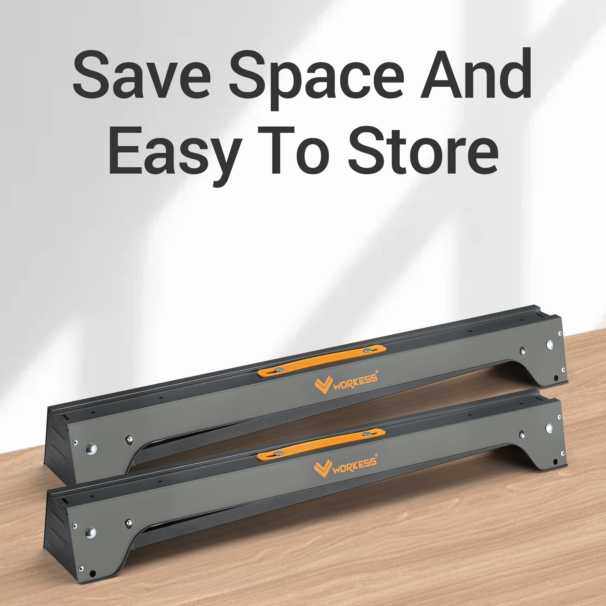 WORKESS saw horses include four cast steel hooks for 2x4 lumber.