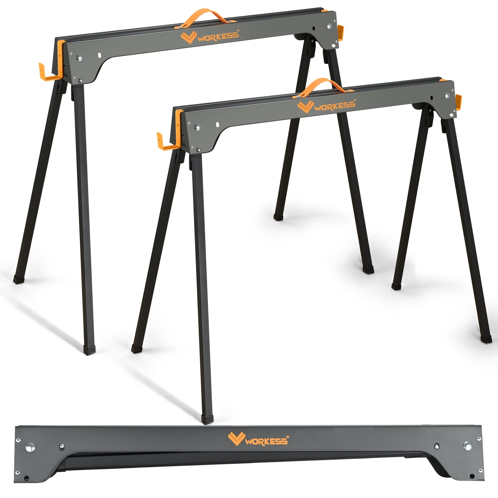 WORKESS saw horses folding legs for quick setup on site.