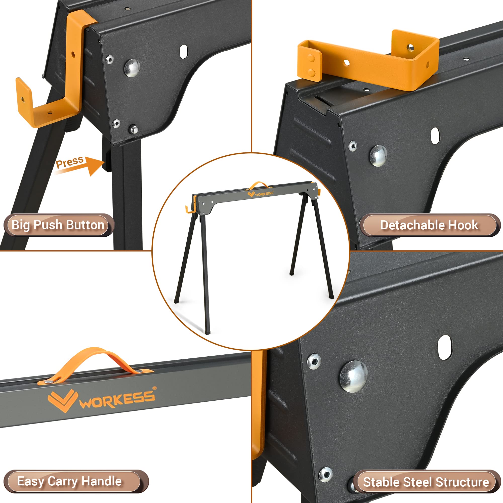 WORKESS saw horses fully extended provide a stable working surface.
