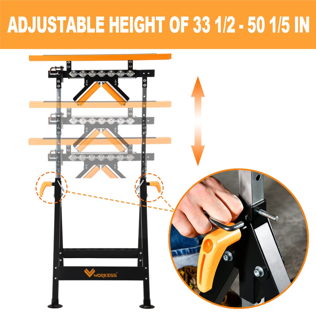 WORKESS V-shaped rollers guide round stock smoothly during setup