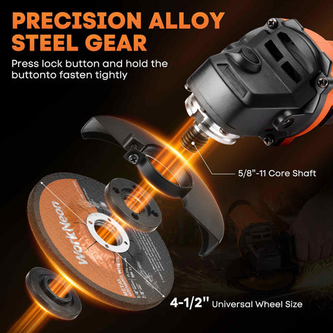 WorkNeon 850W angle grinder motor delivers consistent performance during long sessions.