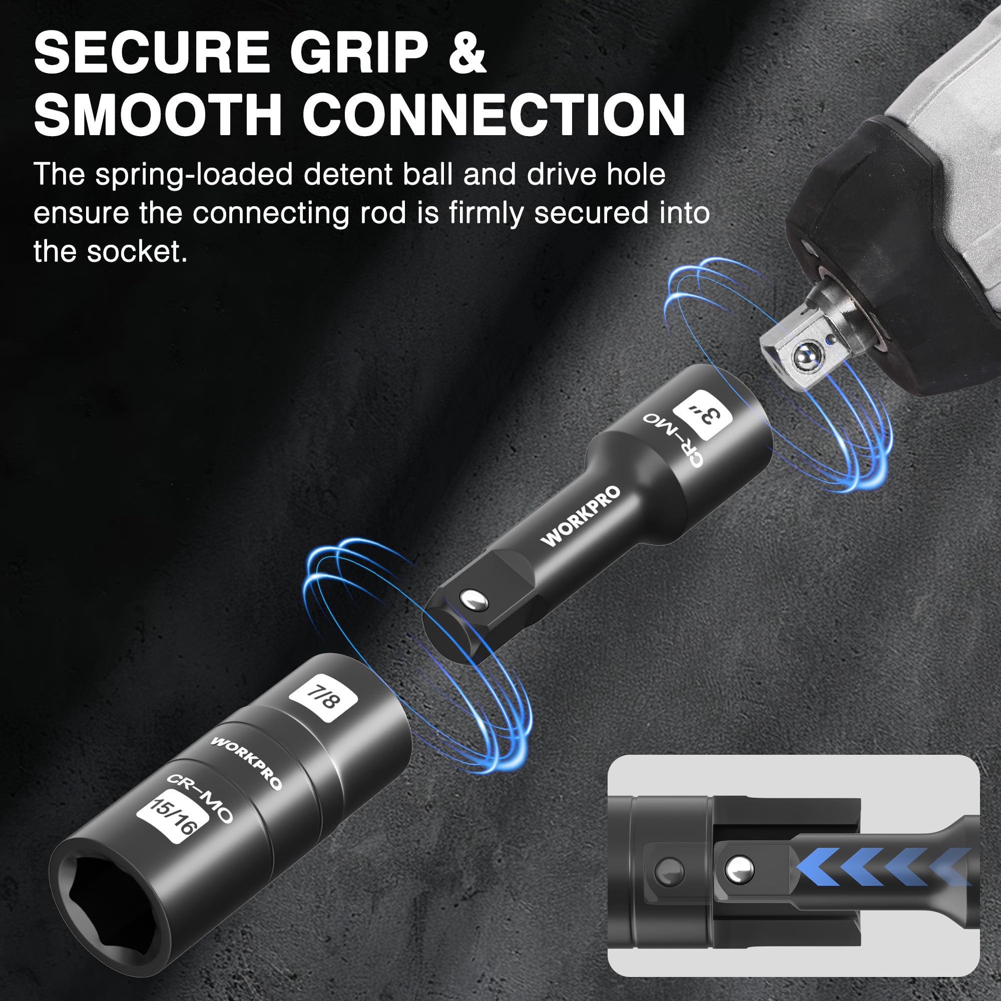 WORKPRO 1/2-inch drive extension bar compatible with impact wrenches and torque wrenches.