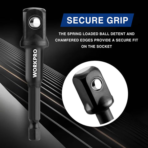 WORKPRO 1/2-inch drive adapter with hex shank for higher torque tasks.