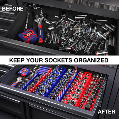 WORKPRO 1/2-inch drive tray stores standard sockets neatly.