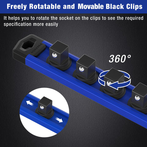 WORKPRO 1/2-inch socket clips simplify organization for larger sockets.