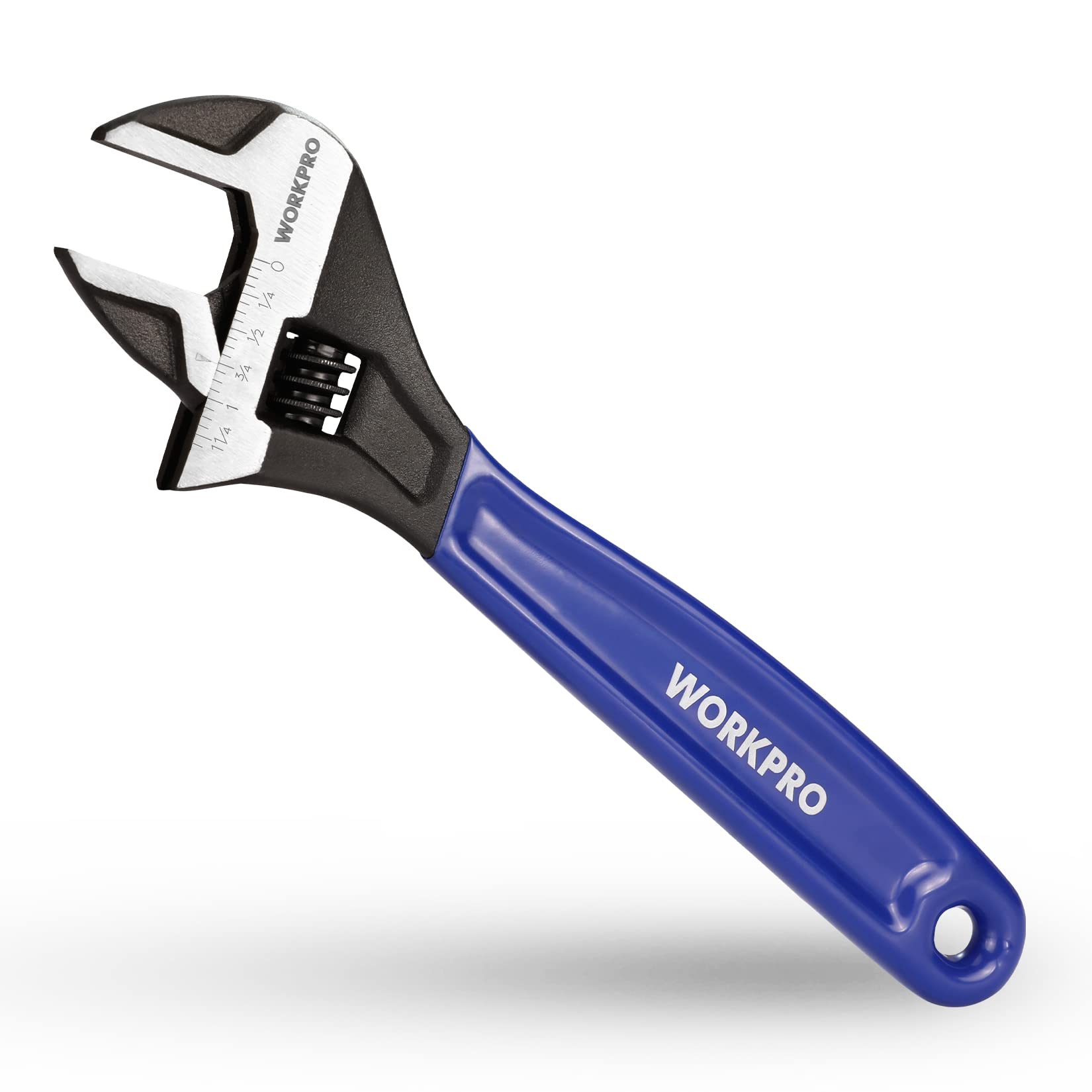 WORKPRO 10-Inch Adjustable Wrench with a wide jaw for versatile tightening