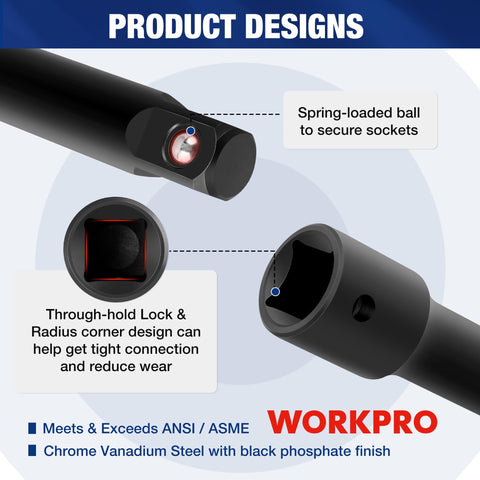 WORKPRO 10-inch extension bar extending reach to distant fasteners