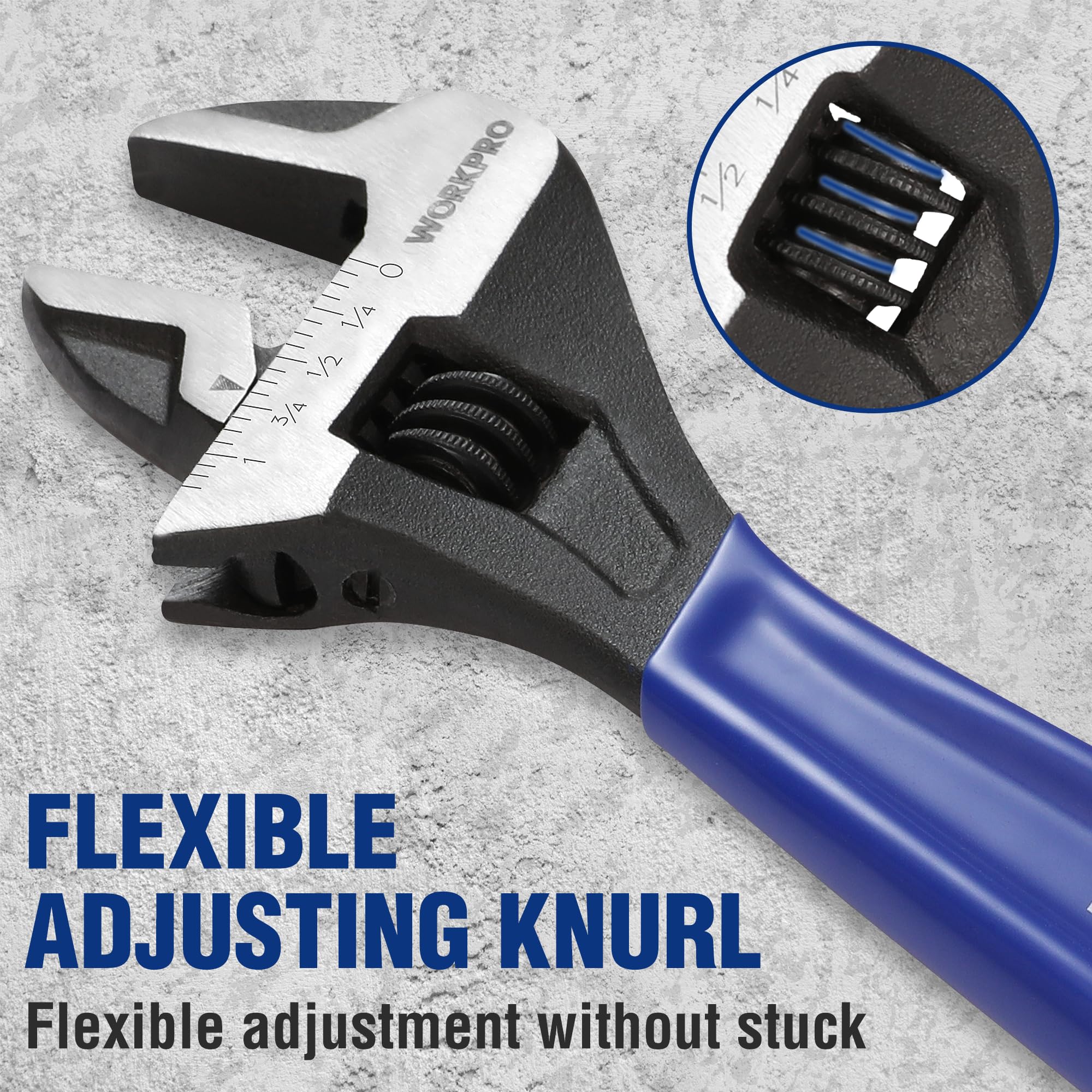 WORKPRO 10-inch adjustable wrench designed for heavy-duty automotive and plumbing tasks.