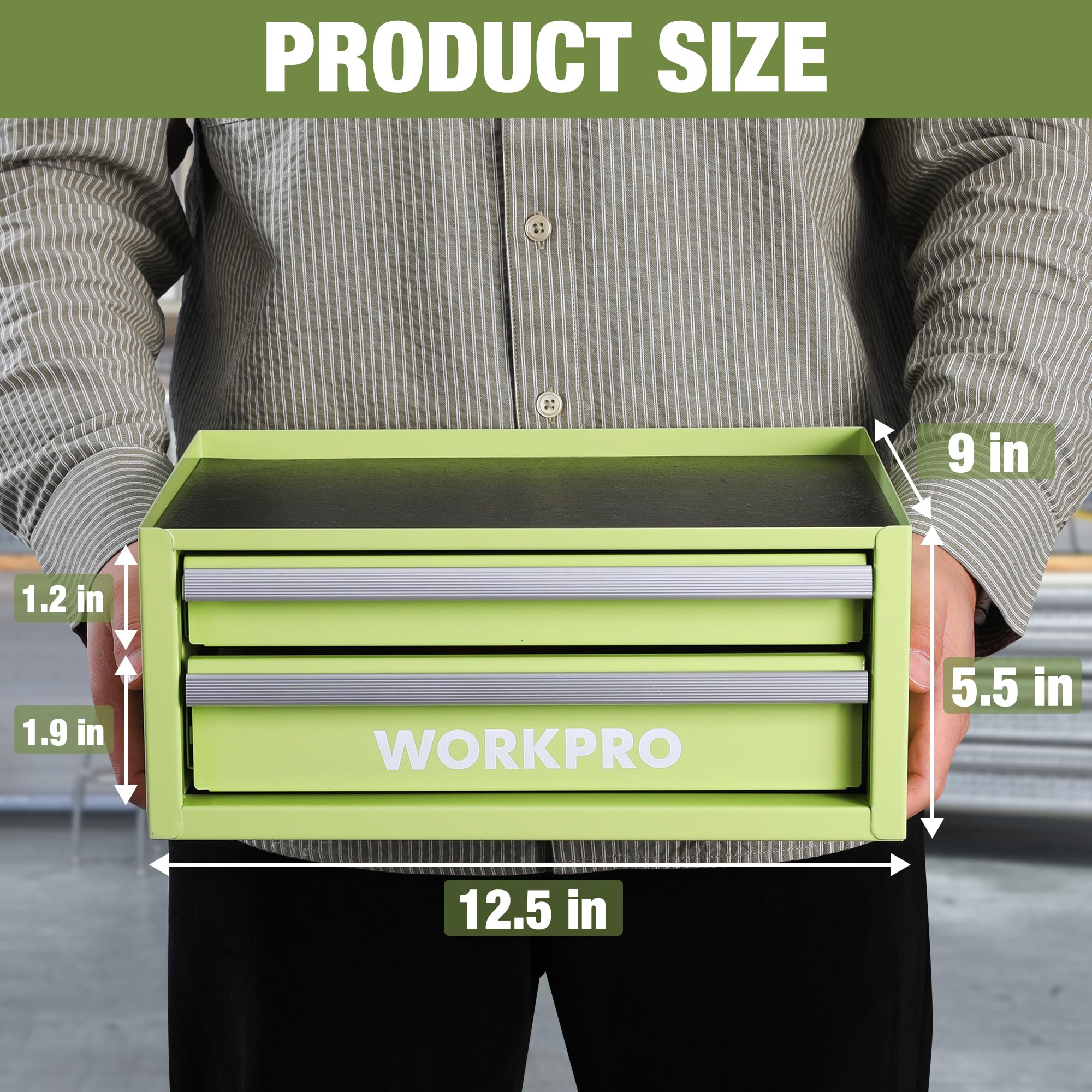 WORKPRO mini tool box with two drawers keeps small tools neatly organized
