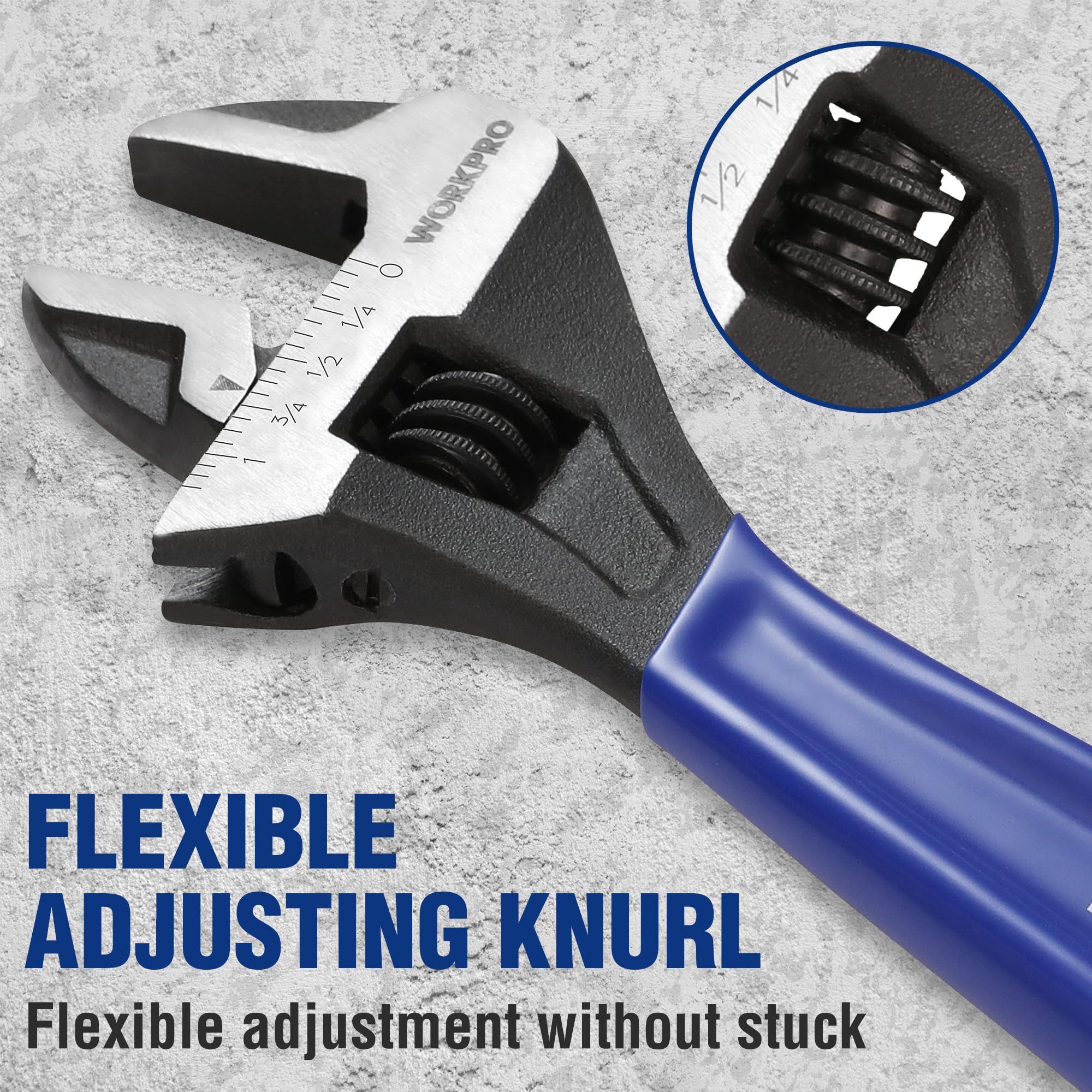 WorkPro 12-inch adjustable wrench with ergonomic handle for comfortable extended use.