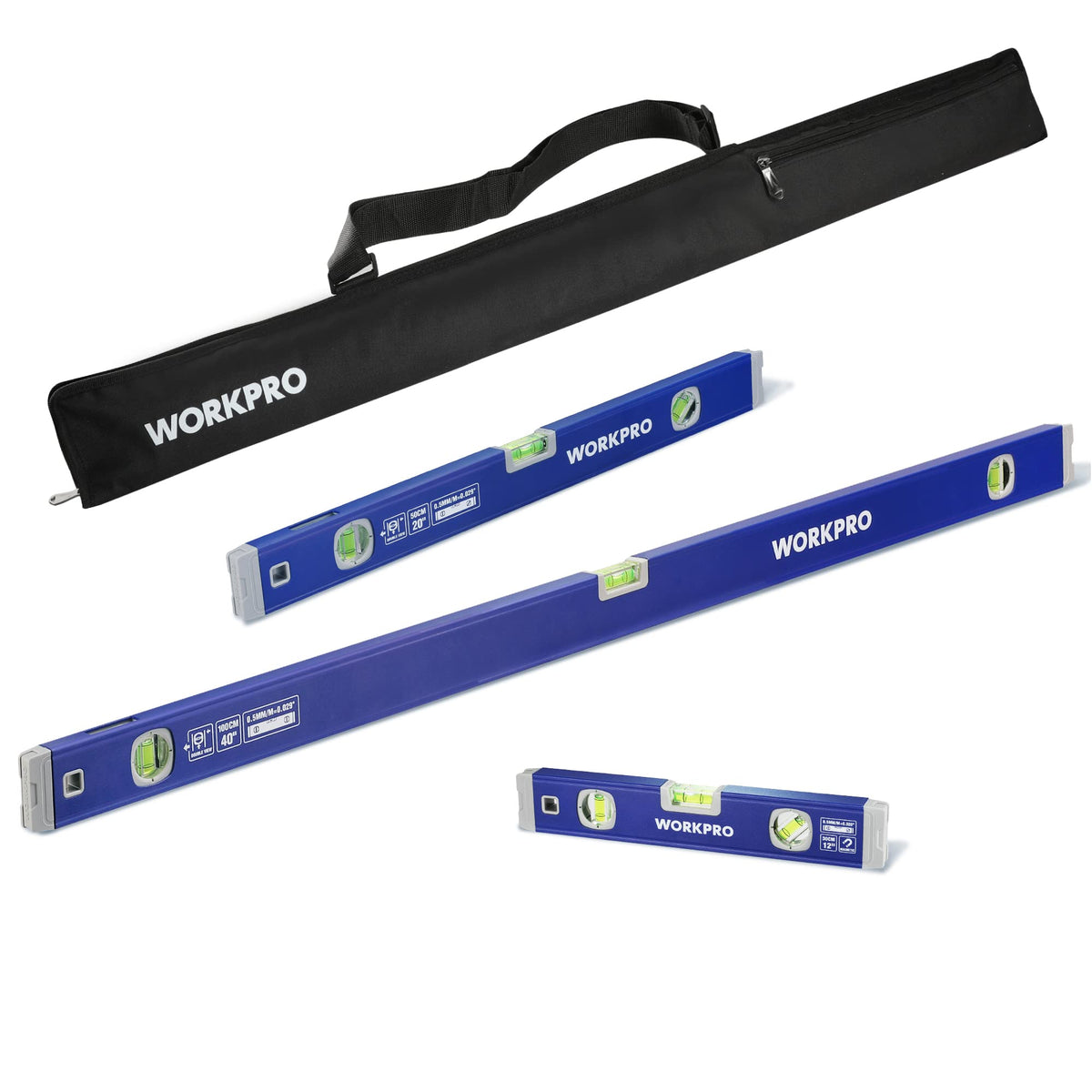 WORKPRO 12-inch magnetic torpedo level reads metal surfaces quickly for quick setup.