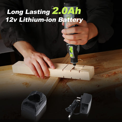 WORKPRO rotary tool in sanding action with included pads and bits.