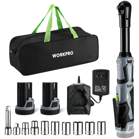 WORKPRO 12V power ratchet wrench with extended head for tight spaces