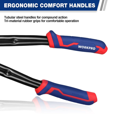 WORKPRO hardened blades close-up indicate high hardness for precise cuts.