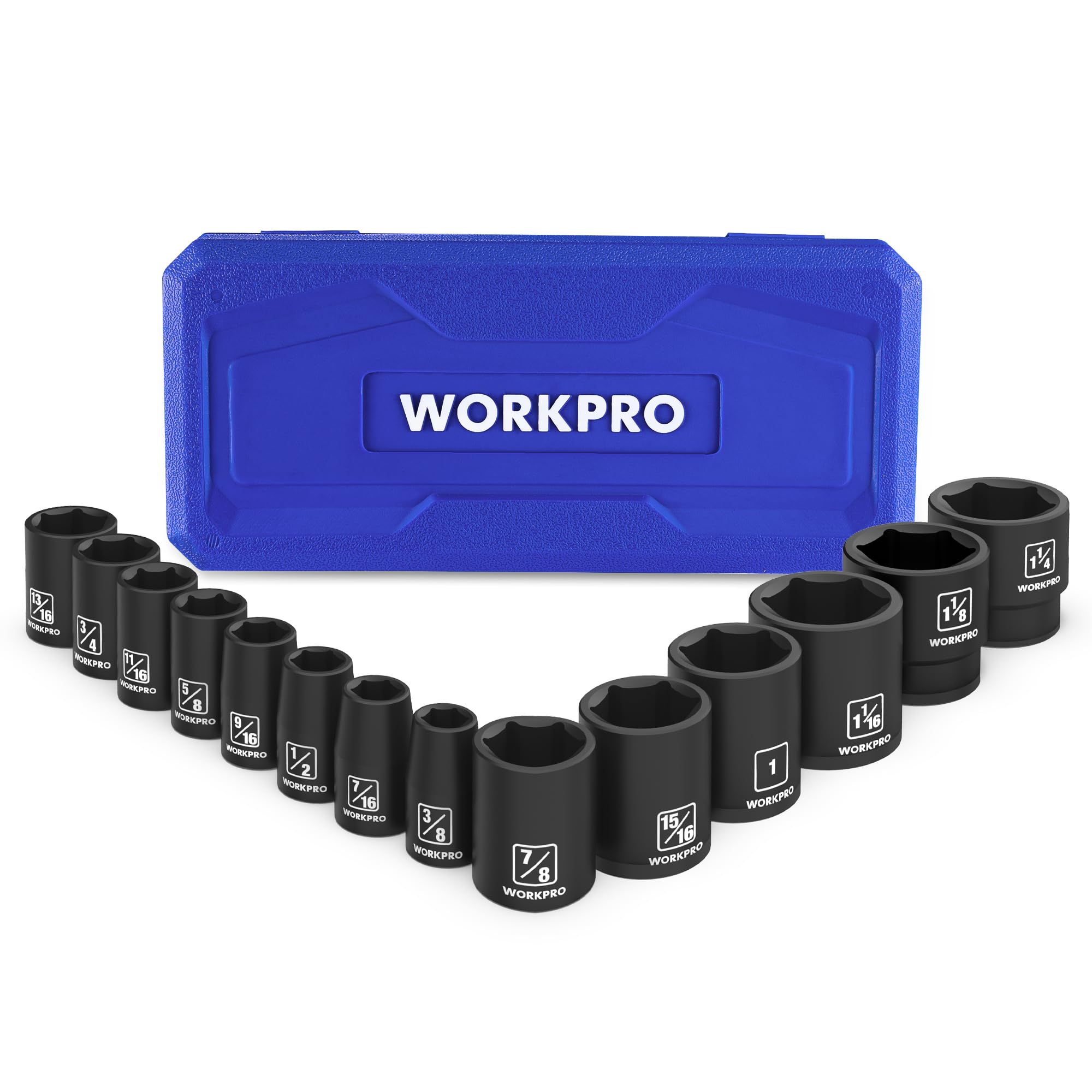 WORKPRO 14-piece SAE shallow set in case, for organized automotive maintenance