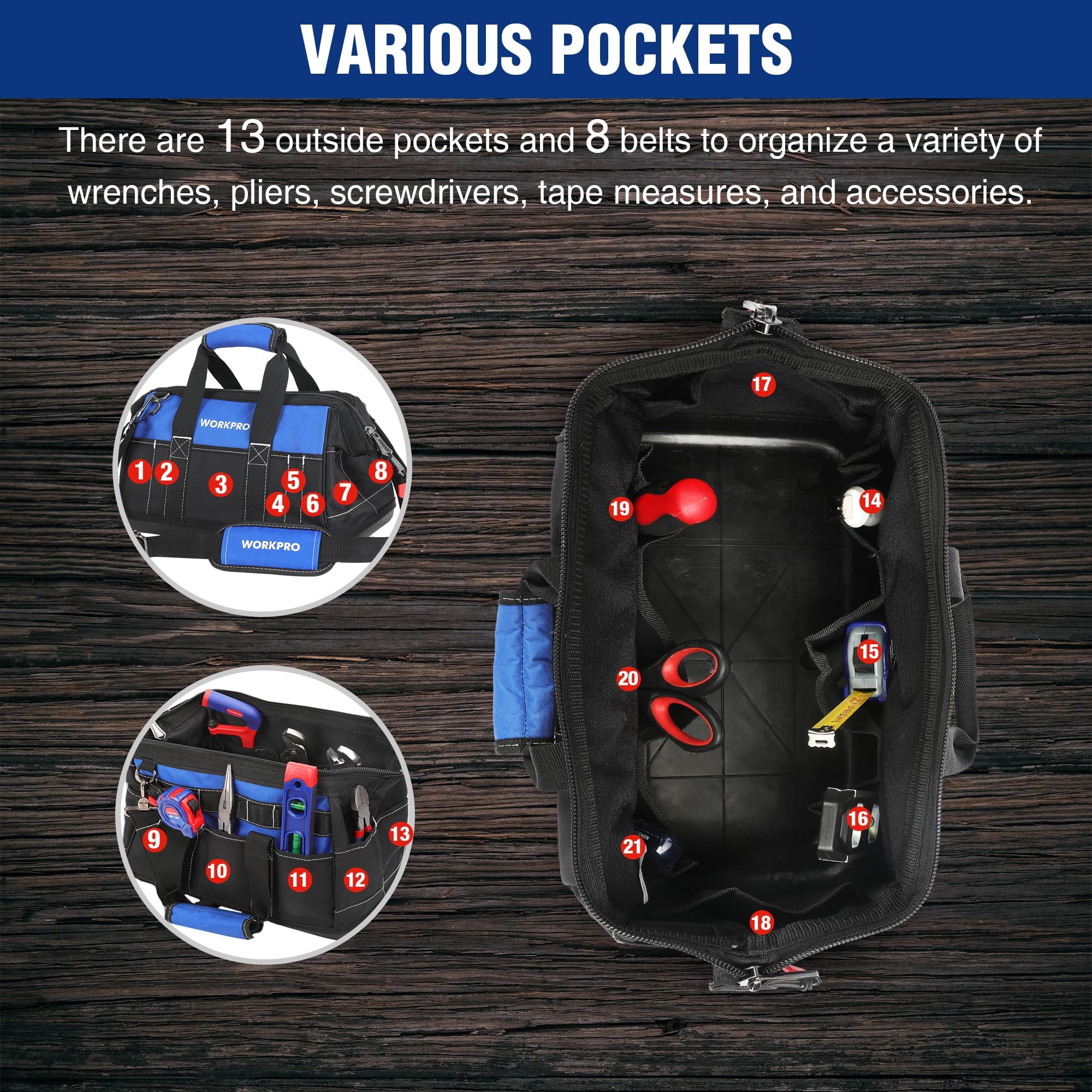 WORKPRO padded handle and adjustable strap ease heavy transport.