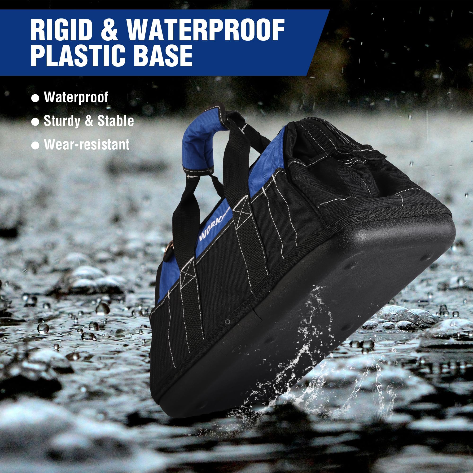 WORKPRO durable 600D fabric resists wear during daily tool transport.