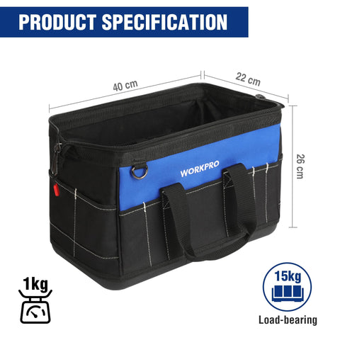 WORKPRO interior pockets organize wrenches and pliers for quick retrieval.