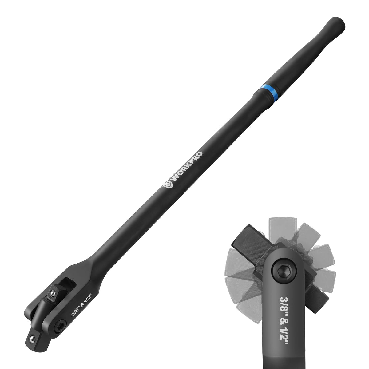 WORKPRO 16-inch dual-drive breaker bar with a 360-degree head for versatile leverage.
