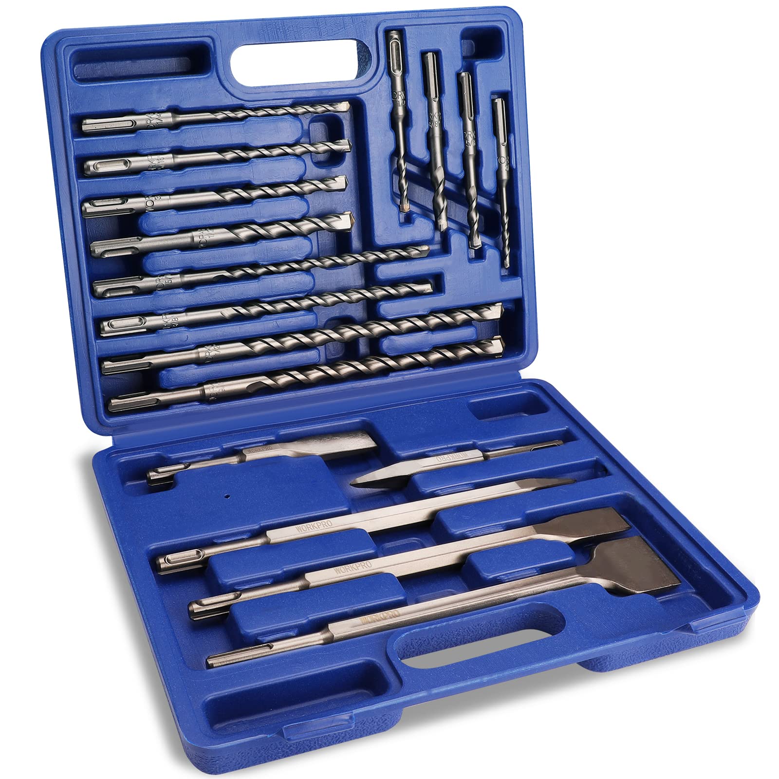 WORKPRO 17-piece SDS-Plus set in case for versatile masonry drilling