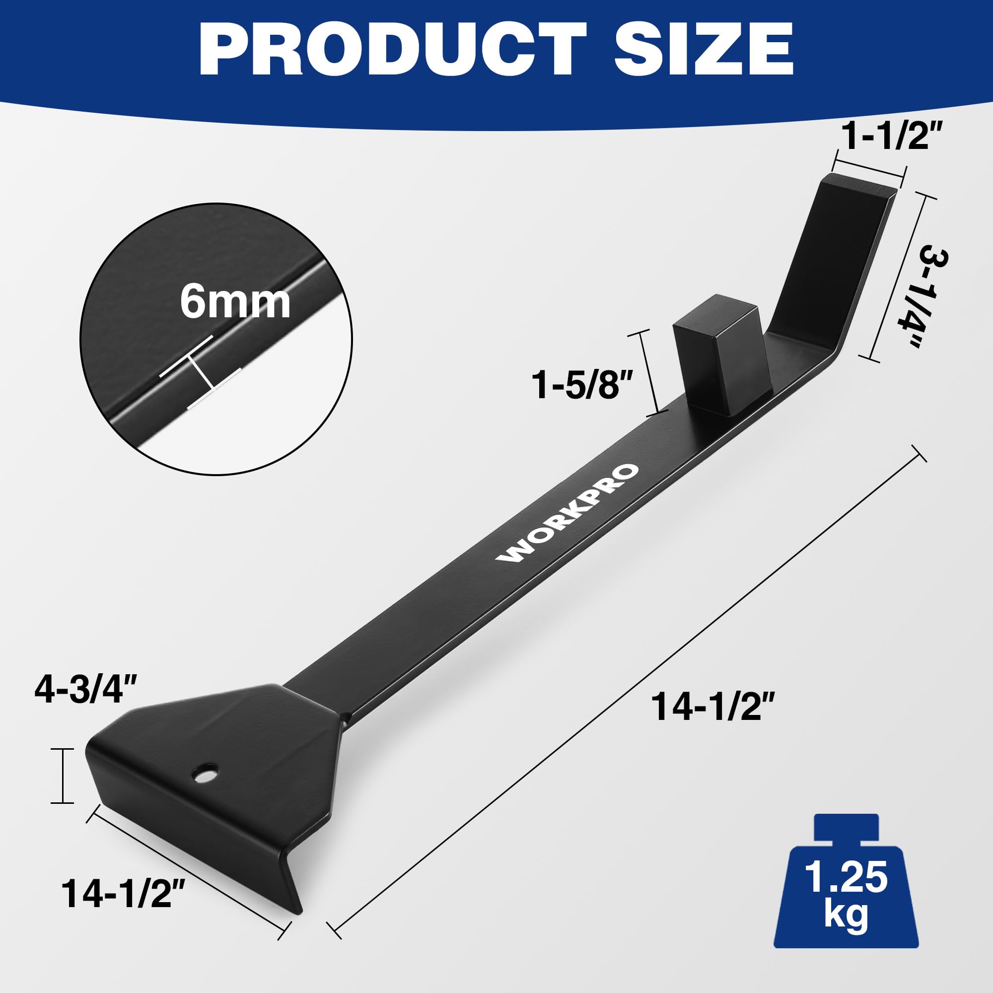 WORKPRO pull bar side angle designed for use in tight spaces near walls