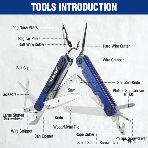 WORKPRO 18-in-1 closed pliers for compact carry
