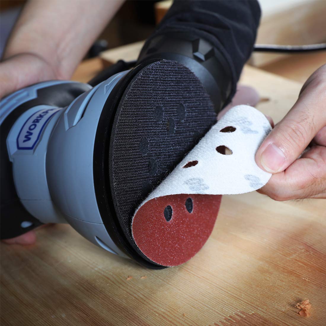 WORKPRO 180-grit disc yields a refined texture suitable for painting prep