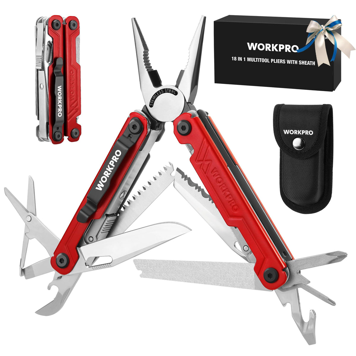 Workpro 18-in-1 multi-tool with pliers for versatile field use