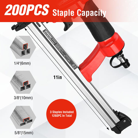 WORKPRO 20-gauge staples in 1/4 to 5/8 inch range for versatile fastening