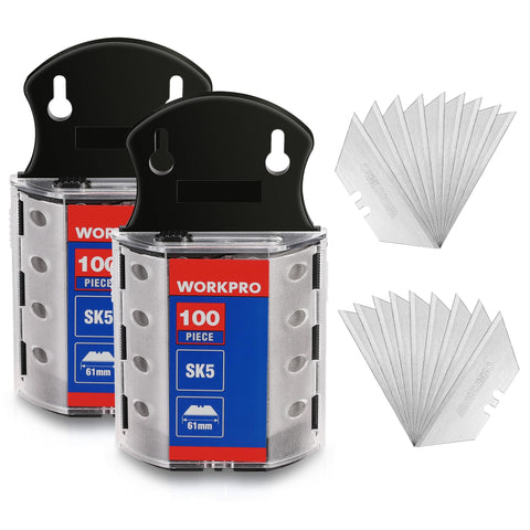 WORKPRO 200-pack blades in dispenser for quick DIY blade changes.