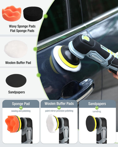 2000mAh battery powering extended polishing sessions with WORKPRO