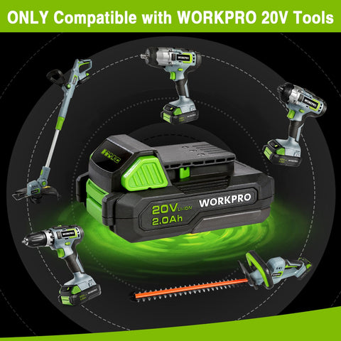 WORKPRO 20V battery pack cell configuration reveals five 18650 cells.