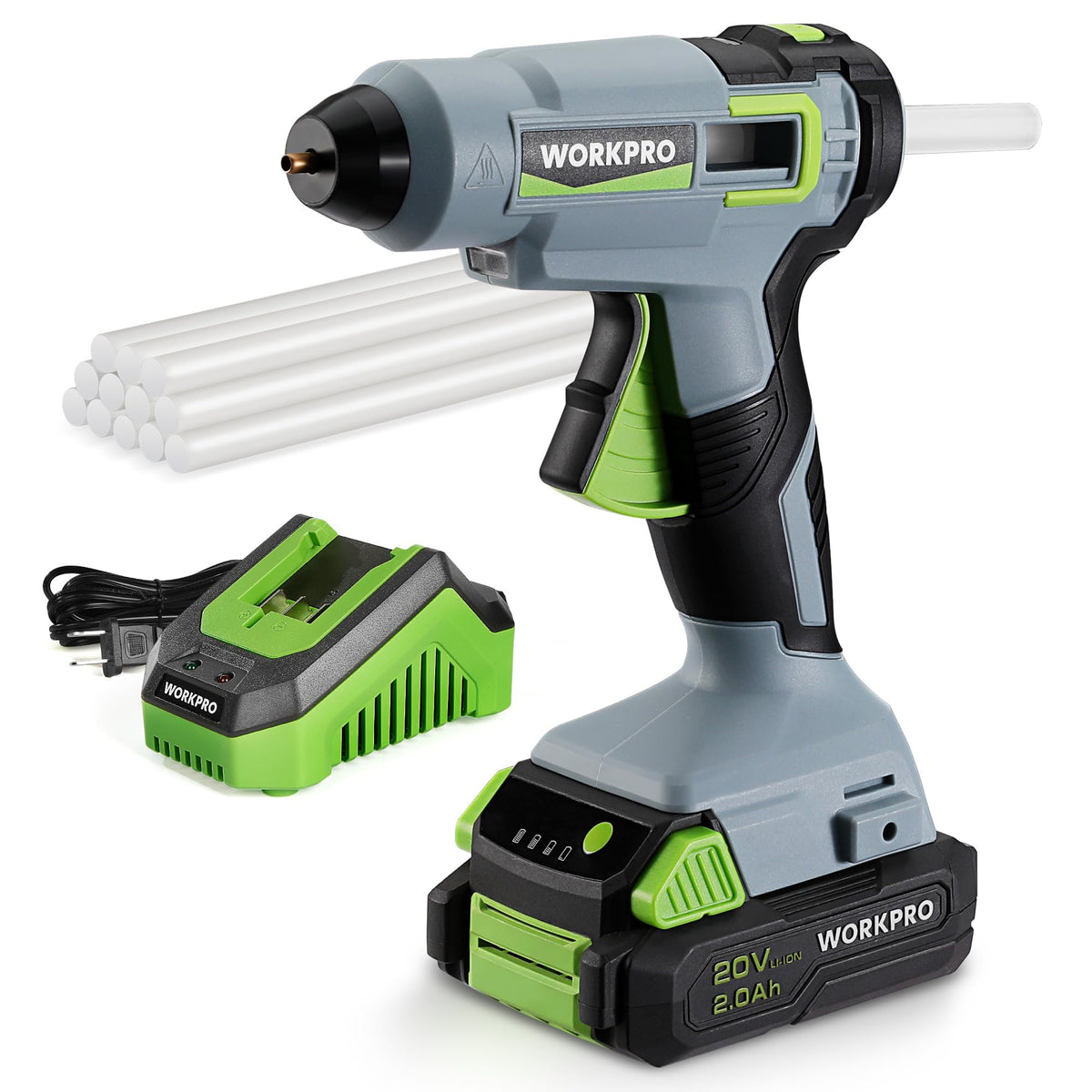 WorkPRO 20V cordless glue gun kit for fast, mess-free projects